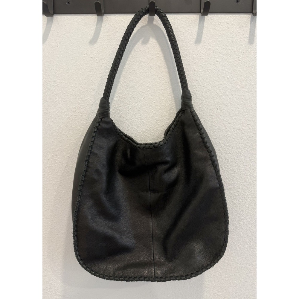 Margot Black Leather Large Hobo Style Shoulder Bag Tote Wrapped Braided Handles - Picture 2 of 9